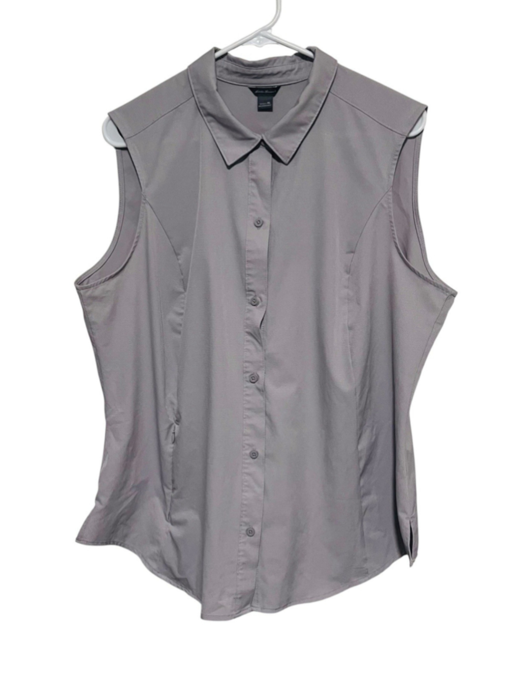 Eddie Bauer Sleeveless Tech Shirt Womens XL Gray Button Up Hiking Outdoor Nature